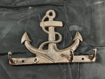 Cast Iron Nautical Ship Anchor Wall Hook With Three Pegs - One Peg Missing See Photos