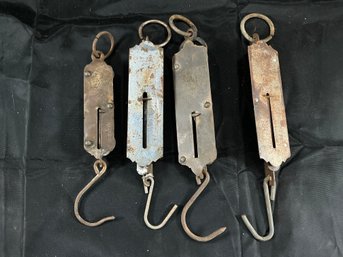 Four Vintage Tube-style Hanging Spring Scales Including PS&w Co. And Excelsior