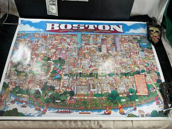 1990 Pictorial Map Poster Titled 'The City Of Boston - Birthplace Of American Freedom'