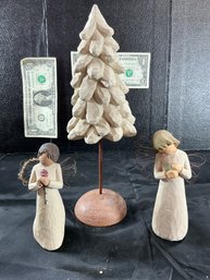 Three Willow Tree Figures Including Nativity Pine Tree, 'Angel Of Healing, Loving Angel