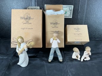 Three Willow Tree Figures With Boxes - 'Angel Of Autumn' 'heart Of Gold' 'two Together'