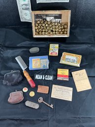 Misc. Box Lot Of Stuff In Cigar Box, Some Good Finds