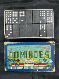 Vintage Halsam Capitol Dominoes, Specifically A Double-nine Set In Their Original Illustrated Box
