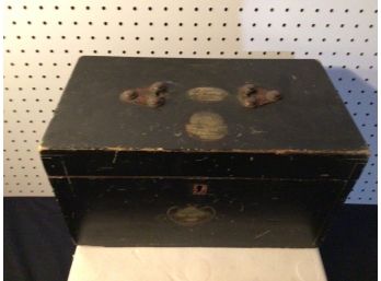 Antique 18th Century Box In Old Black Surface, Dovetailed