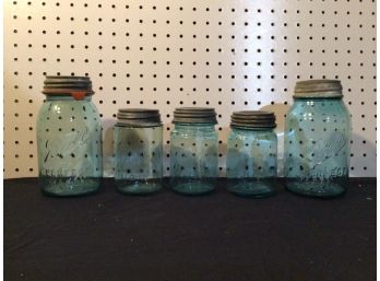 5 Ball Mason Jars With Zinc Lids, Perfect Mason, 1858 Mason