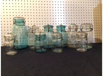 Lot Of 10 Ball/atlas Brand Antique Canning Jars W/ Glass Lids