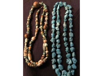 Two Turquoise Necklaces, Natural & Polished Stones