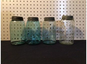 Lot Of 4 Antique Mason Jars With Lids, Early Jars