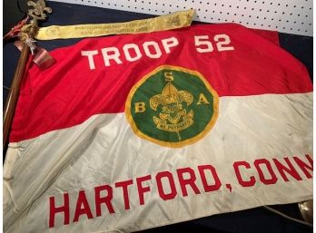 Rare BOY SCOUTS Troop 52 HARTFORD, CT. FLAG Circa 1958, W/ Awards