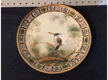 Antique NIPPON Hand Painted Portrait Plate, Bird Scenic, 10' Diam.