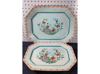 2 Antique ADAMS CALYX WARE Serving Trays, Rare 'The PIPER' Pattern