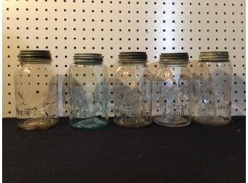 Lot Of 5 ANTIQUE Jars With Lids DREY, MASON, BALL, ATLAS
