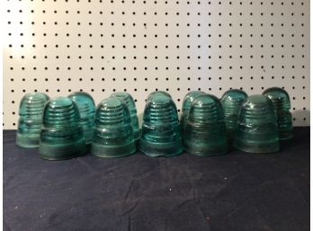 12 Good Condition Glass Electrical Insulators - All Aqua Color