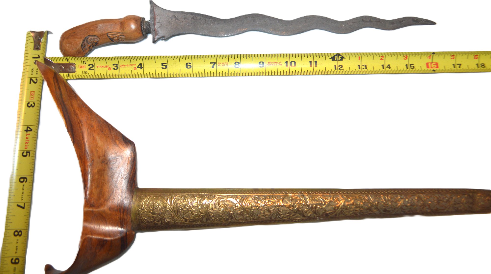 Indonesian Kris/Keris {Dagger} Wood And Brass Mendak Scabbard