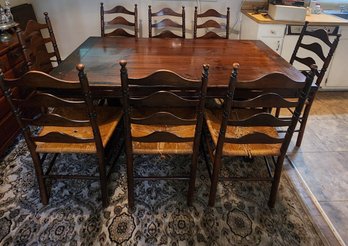19th Century Farmhouse Style Wooden Dining Table With Chairs