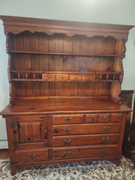 Antique Tavern Style Pine China Hutch- Two Pieces