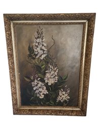 Floral Painting Oil On Canvas In Gorgeous Gold Gilt Frame