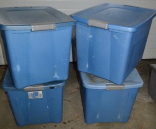 4 Sterilite Blue Storage Bins With Locking Handles  And Lids