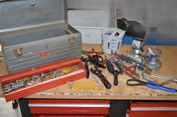 Assorted Tools With Metal Tool Box