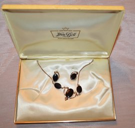 Vintage 12 Kt Gold Filled Onyx Necklace & Earring Set