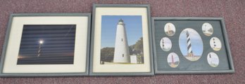 Two Framed Lighthouse Photographs And Lighthouses Of North Carolina