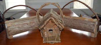 Rustic Looking Garden Planters And Birdhouse