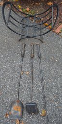 Hand Forged Fireplace Tool Set & Log Rack