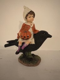 Child Witch On A Raven