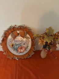 Fall Metal Wall Decor And Floral Arrangement #1