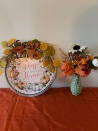 Pretty Metal Fall Decor And Floral Arrangement