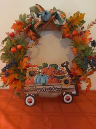 Wagon Cart Full Of Pumpkins Wreath