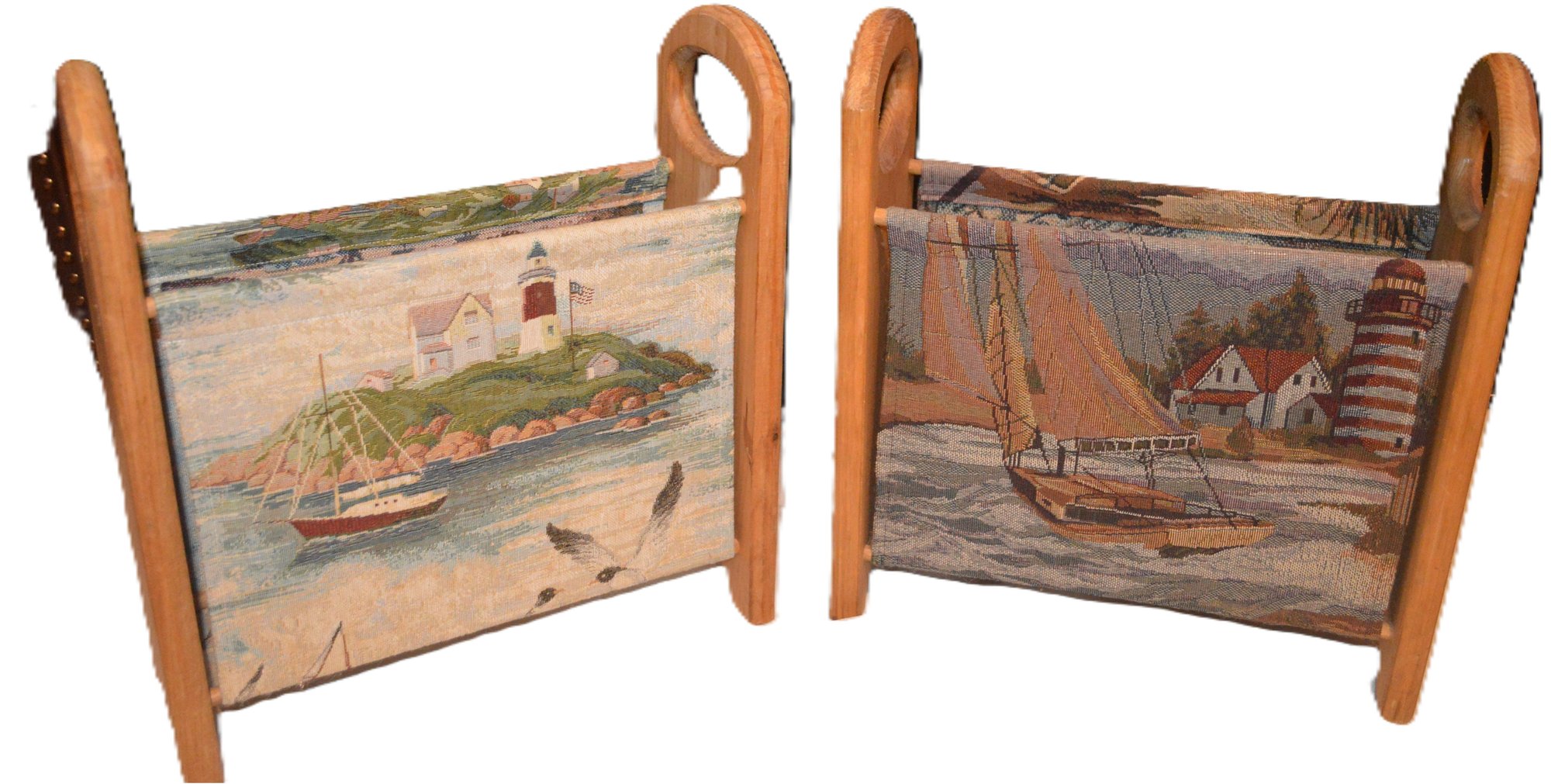 A Pair Of Magazine Racks With Different Nautical Tapestry Designs #9494 ...