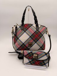 Dooney & Bourke White Plaid Ruby Domed Sachel With Matching Wallet