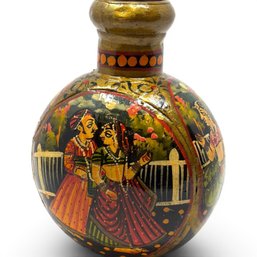 Vintage Hand Painted Tin Vase Decorative Water Urn India Rajasthan Mughal Style