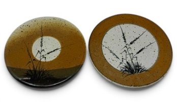 Vintage 1986 Artist Signed Speckled Glaze Stoneware Trivets