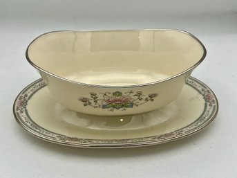Lenox Bone China Charleston Gravy/Sauce Boat Attached Underplate