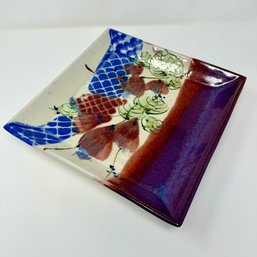 Studio Art Square Pottery Platter With Japanese Nature
