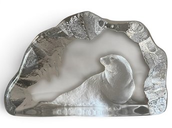 Swedish Crystal Glass Arctic Seal Etched Signed & Numbered MCM
