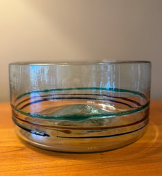 Hand Blown & Applied Swirl Glass Bowl - Salad / Fruit / Serving