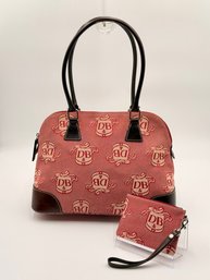 Vintage Dooney & Bourke Leather And Canvas Domed Sachel With Matching Wristlet