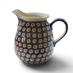 Polish Boleslawiec Pottery Pitcher Peacock / Mosquito Pattern