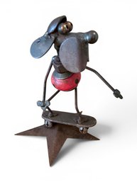 Yardbirds Rustic Metal Folk Art R. Kolb Skateboard Dog Junkyard Welded Sculpture