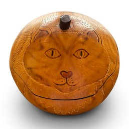 Peruvian Kitty Cat Hand Carved Gourd Trinket Box