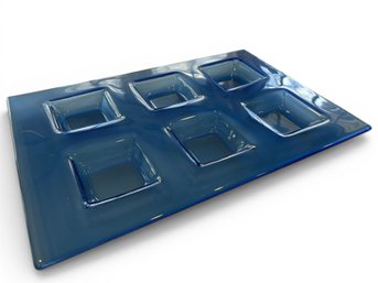 Divided Rectangular Art Glass Serving Platter Plate Tray