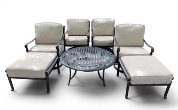 Hanamint Berkshire Club Lounge Chairs And Ottomans With Sunbrella Cushions And Hampton Bay Table