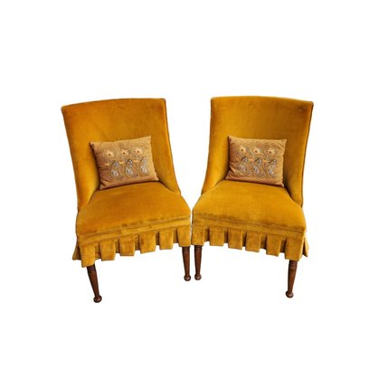 Vintage Slipper Chairs With Needlepoint Lumbar Pillows JO
