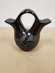 Pueblo Blackware Wedding Vase  - Signed MS