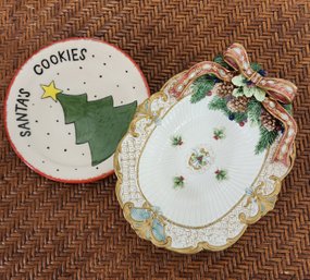 Fitz & Floyd Florentine Christmas Dish And Santa's Cookies Plate BF
