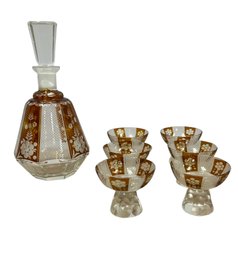 Modernist Amber Colored Decanter And Glasses In The Style Of Karl Palda
