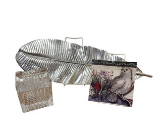 Crystal Trinket Box, Pewter, And Owl Dish BF